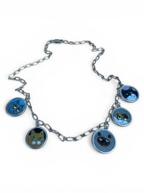 Victor Lee Cat Necklace Sterling Silver Limoges Coins 17 Inch Vintage 80’s